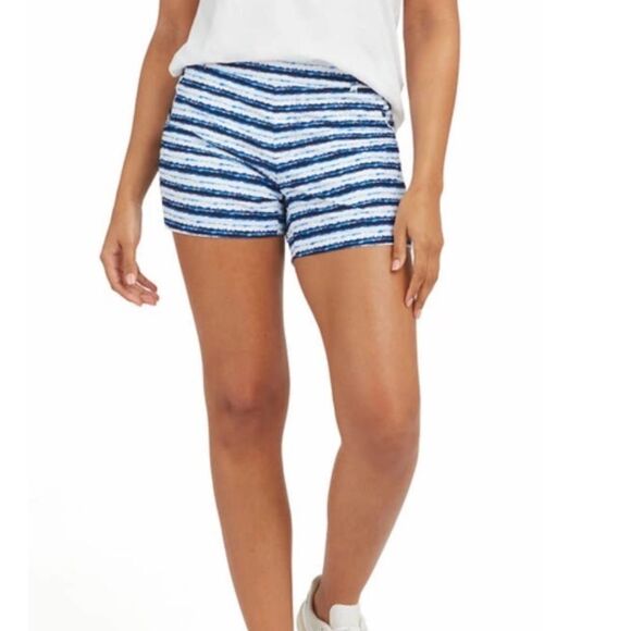 Excellent Condition Women’s Large Spanx Sunshine 4” Blue Painted Stripe Shorts - Picture 1 of 7